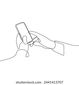 Single continous line art of hand holding phone