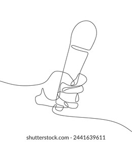 Single continous line art of hand holding microphone