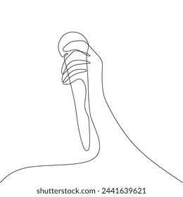 Single continous line art of hand holding microphone