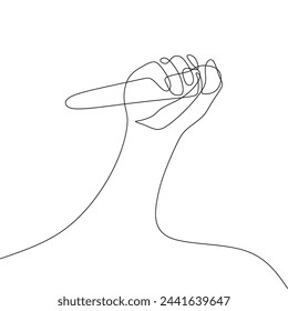 Single continous line art of hand holding microphone