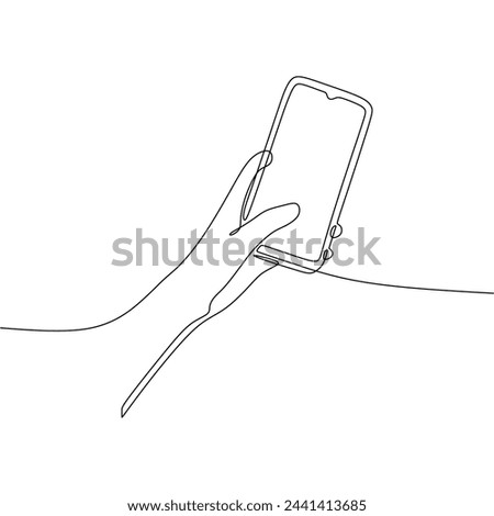 Single continous line art of hand holding phone