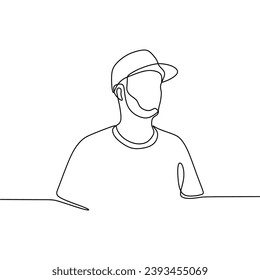 Single Continous Line Art of  Man With Hat