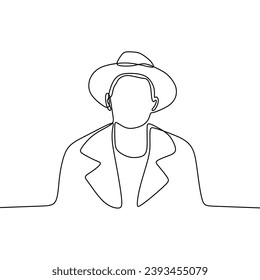 Single Continous Line Art of  Man With Hat