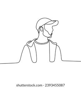 Single Continous Line Art of  Man With Hat