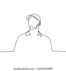 Single Continous Line Art of  Man With Hat