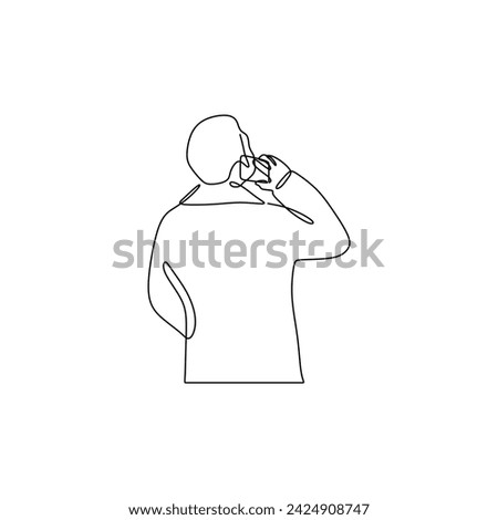 Single continous line art of man on the phone