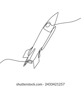 Single continous line art of rocket