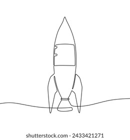 Single continous line art of rocket