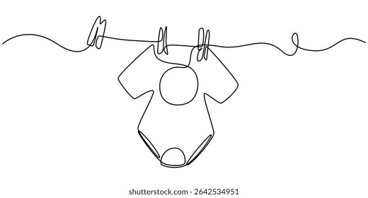 Um único desenho contínuo do bebê. Vetor ilustração editável, bebê onesie contínuo um desenho de linha, Baby rompers, roupas de crianças, vestir uma arte de linha com uma inscrição contínua