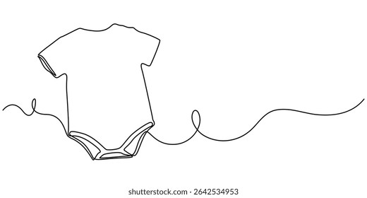 Single continuous drawing of baby onesie. Vector editable illustration, baby onesie continuous one line drawing, Baby rompers, children clothing, dress one line art with an inscription continuous