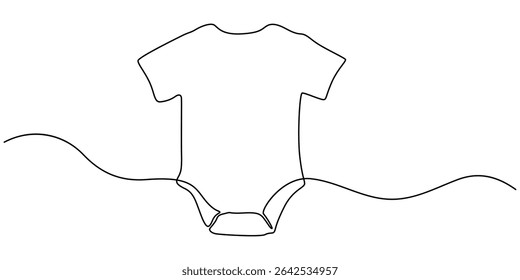 Single continuous drawing of baby onesie. Vector editable illustration, baby onesie continuous one line drawing, Baby rompers, children clothing, dress one line art with an inscription continuous
