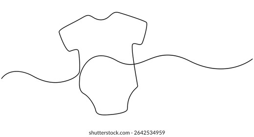 Single continuous drawing of baby onesie. Vector editable illustration, baby onesie continuous one line drawing, Baby rompers, children clothing, dress one line art with an inscription continuous