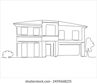 A single continuous drawing of a luxury home in a big city. Dream House. House architecture isolated minimalism concept. Vector illustration  . Drawn without artificial intelligence