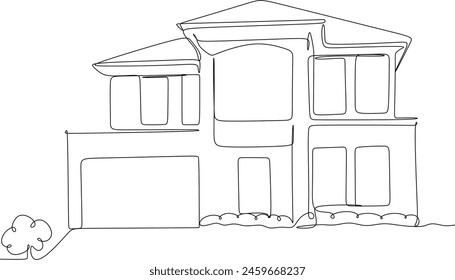 Eine einzige durchgehende Zeichnung eines Luxuswohnsitzes in einer Großstadt. Traumhaus. Hausarchitektur isolierte Minimalismus-Konzept. VEKTORILLUSTRATION . Gezeichnet ohne künstliche Intelligenz
