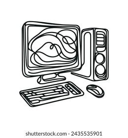 A single continuous drawing of a processor computer and a screen monitor is drawn in one line.