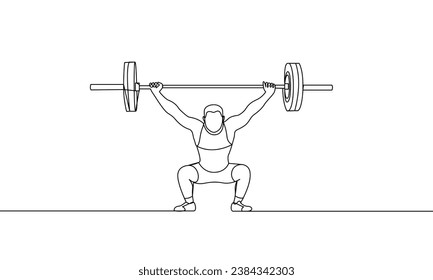 A single continuous drawing.Weightlifting. One line drawing vector illustration