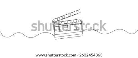  Single continuous editable line drawing of a movie clapboard.   Retro style movie board concept in simple linear style. Vector outline illustration.  