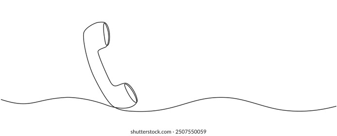 Single continuous illustration of a telephone handset. Contact center concept. Linear vector editable vector illustration of retro phone