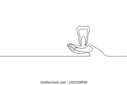 Single continuous line art anatomical human tooth silhouette. Healthy medicine recovery molar root cavity concept design world oral health day one sketch outline drawing vector illustration