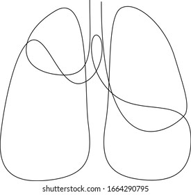 Silueta de pulmones humanos anatómicos de línea continua. Medicina saludable contra el diseño del concepto de tabaco mundo no el día del tabaco tuberculosis un esbozo de dibujo. Ilustración del vector