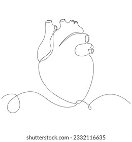 Single continuous line art anatomical human heart silhouette. vector illustration