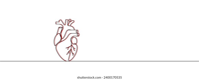 Single continuous line art anatomical human heart silhouette. Healthy medicine concept design one sketch outline drawing vector illustration