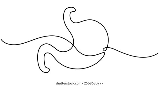 Single continuous line art anatomical human stomach silhouette. Healthy medicine concept design world digestive health day one sketch outline drawing vector illustration, Continuous one line drawing.