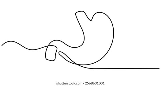 Single continuous line art anatomical human stomach silhouette. Healthy medicine concept design world digestive health day one sketch outline drawing vector illustration, Continuous one line drawing.