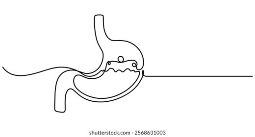 Single continuous line art anatomical human stomach silhouette. Healthy medicine concept design world digestive health day one sketch outline drawing vector illustration, Continuous one line drawing.