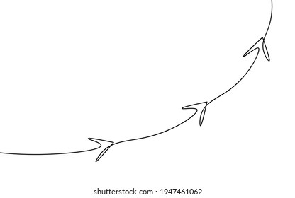 Single Continuous Line Art Arrows Up. Growing Profit Graph Economy Finance Concept Design. One Sketch Outline Drawing Vector Illustration