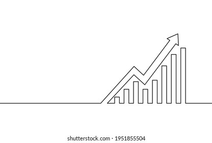 Single continuous line art arrows up. Growing profit graph economy finance concept design. One sketch outline drawing vector illustration