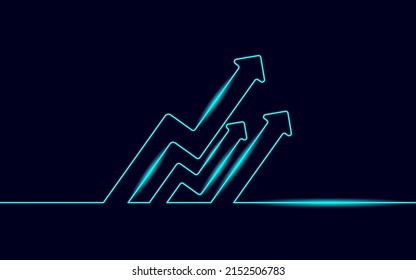 Single continuous line art arrows up. Growing profit graph economy finance concept design. One sketch outline drawing vector illustration