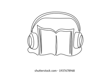 Educación de audio de una sola línea continua de arte. Aprender aplicaciones de escucha maestras audífonos se gradúan en línea. Diseñar un dibujo de un trazo dibujo dibujo dibujo ilustración vectorial arte