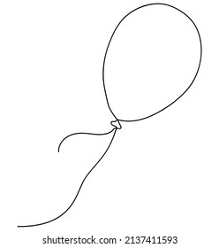 Globo de arte de línea continua. Concepto de regalo festivo. Diseño de silueta de globo de helio con decoración de fiesta de cumpleaños. Ilustración del vector de esquema