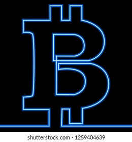 Single continuous line art bitcoin glowing neon vector illustration concept