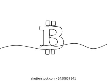 Single continuous line art bitcoin cryptocurrency