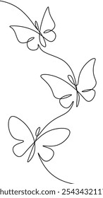 Single continuous line art butterfly. Nature beauty organic cosmetics concept. Ecology environment solution moth silhouette design. One sketch outline drawing vector illustration