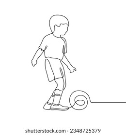 Einzelne zusammenhängende Kunst eines Kindes, das Fußball spielt