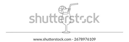 Single continuous line art of cocktail glass with lemon. Clean style, ideal for branding, bar menus, and minimalistic designs.