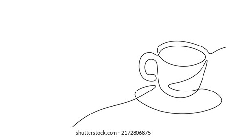 Single continuous line art. Coffee cup tea cup morning cafe hot drink silhouette concept design one sketch outline drawing vector illustration