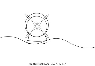 single continuous line art of Crystal ball. Mafic glass globe for concept predict fortune teller in simple linear style, Magic Crystal Ball Line Icon Editable Stroke