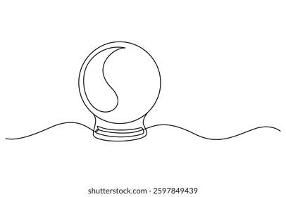 single continuous line art of Crystal ball. Mafic glass globe for concept predict fortune teller in simple linear style, Magic Crystal Ball Line Icon Editable Stroke