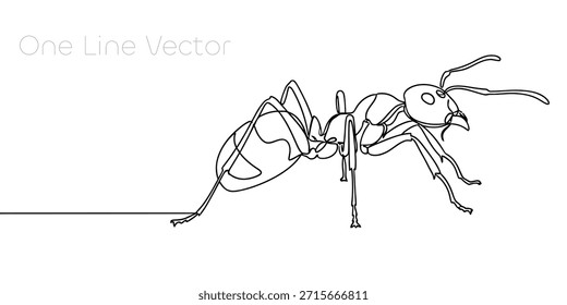 Dibujo de arte de línea continua de una hormiga sobre un fondo blanco limpio. Diseño minimalista de insectos perfecto para marcas modernas, materiales educativos o proyectos con temática natural. Trazo editable. Ilustración vectorial