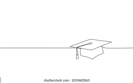 Single continuous line art graduation cap. Celebration ceremony master degree academy graduate design one sketch outline drawing vector illustration art