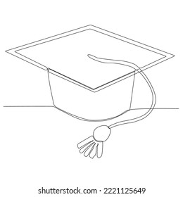 
Single continuous line art graduation cap. Celebration ceremony master degree academy graduate design one sketch outline drawing vector illustration art