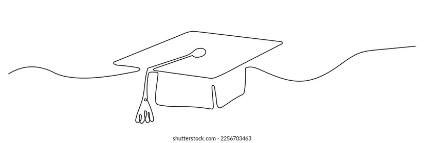 Single continuous line art graduation cap.