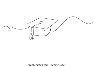 Single continuous line art graduation cap.