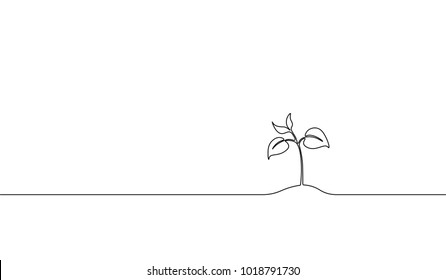 Single continuous line art growing sprout  Plant leaves seed grow soil seedling eco natural farm concept design one sketch outline drawing vector illustration