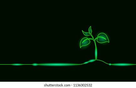 Single continuous line art growing sprout. Plant leaves seed grow soil seedling eco natural farm concept design one sketch outline drawing vector illustration