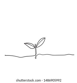 Single continuous line art growing sprout handdrawn doodle style